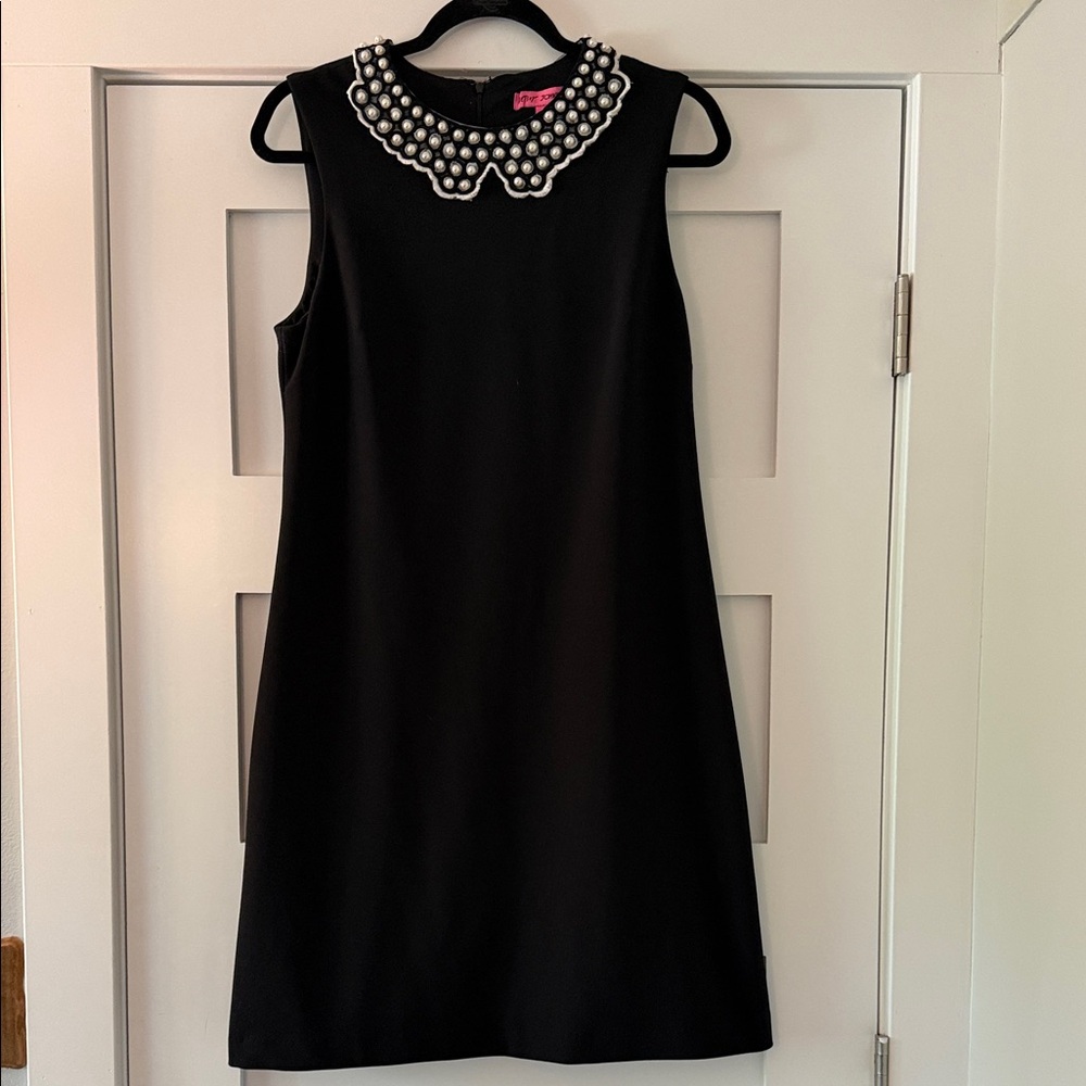 Betsey Johnson Black Shift Dress with Pearl Collar